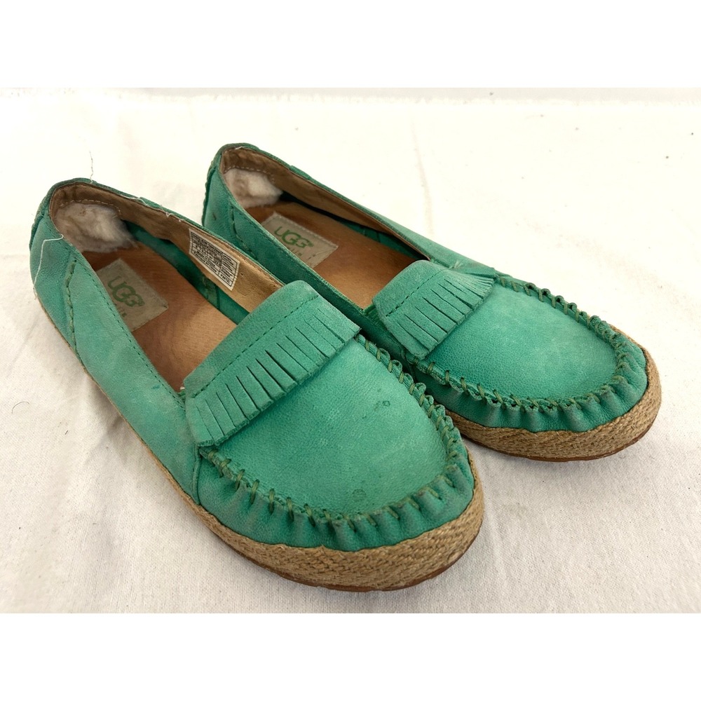 UGG 1002892 Marrah Green Suede Leather espadrille‎ Kiltie Loafer Shoes Women's 6